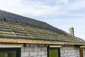 Roof ceramic tile arranged in packets on the roof on roof 